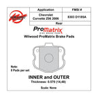 Wilwood 150-D1185AK PM ProMatrix D1185A High-Performance Street Compound Brake Pads .57