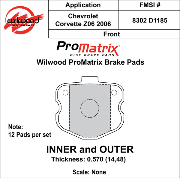 Pastillas de freno Wilwood 150-D1185K PM ProMatrix D1185 Street Performance Racing Pads .57