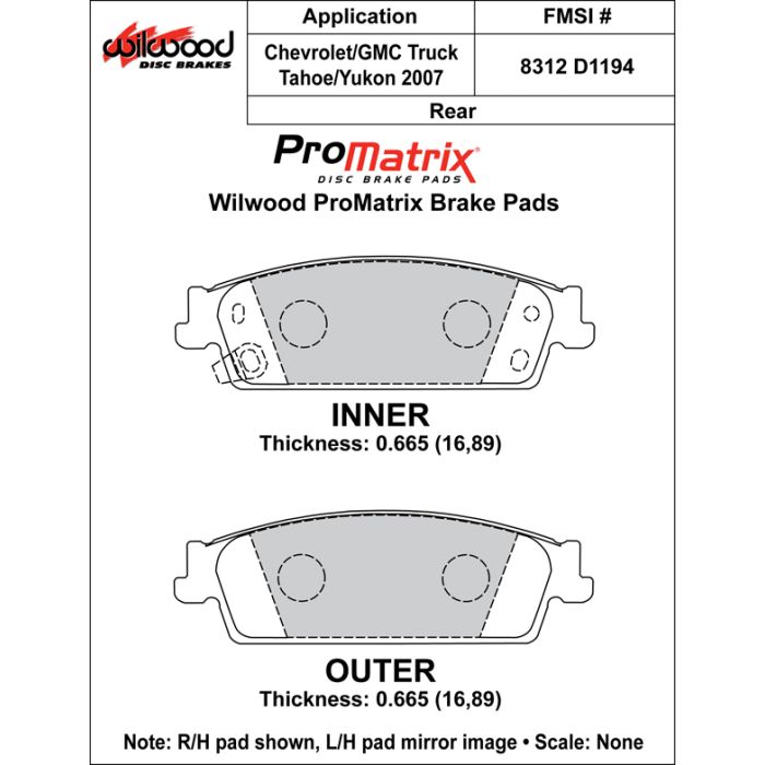 Wilwood 150-D1194K PM ProMatrix D1194 Brake Pads High-Performance Street Compound .665
