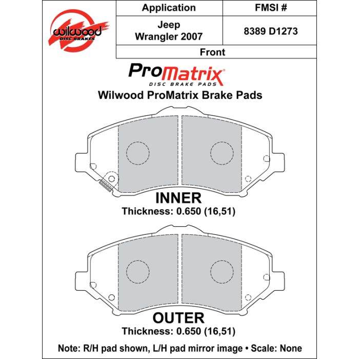 Wilwood 150-D1273K PM ProMatrix D1273 Street Performance Racing Brake Pads .65
