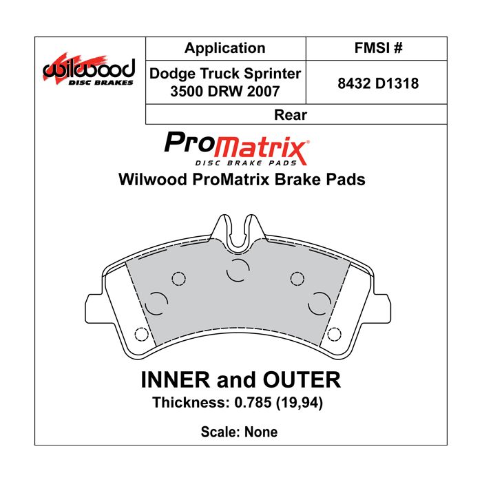 Wilwood 150-D1318K PM ProMatrix D1318 Street Performance Racing Brake Pads .785