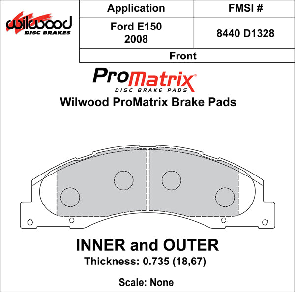Pastillas de freno Wilwood 150-D1328K PM ProMatrix D1328 Street Performance Racing 0,735