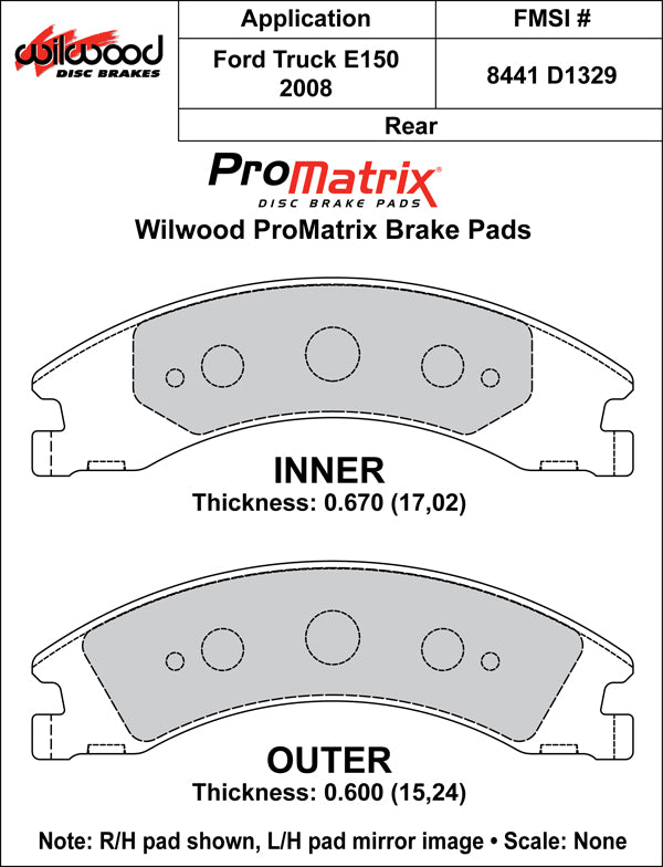 Pastillas de freno Wilwood 150-D1329K PM ProMatrix D1329 Street Performance Racing 0,67 0,60