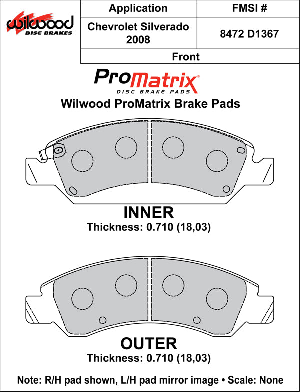 Pastillas de freno Wilwood 150-D1367K PM ProMatrix D1367 Street Performance Racing 0,71