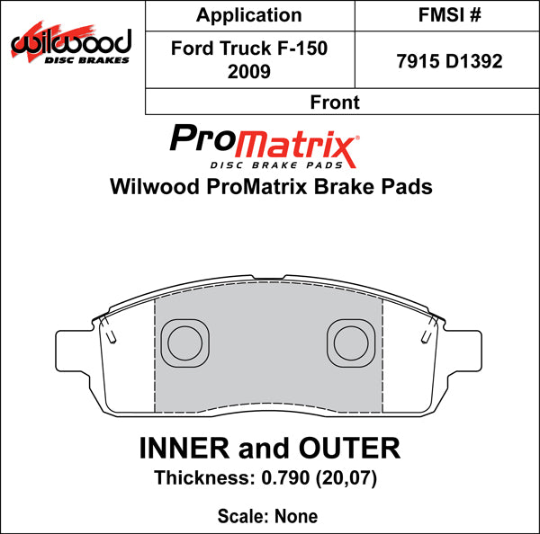 Pastillas de freno Wilwood 150-D1392K PM ProMatrix D1392 Street Performance Racing 0,79
