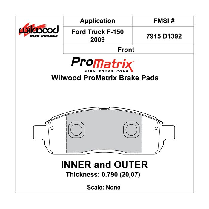 Wilwood 150-D1392K PM ProMatrix D1392 High-Performance Street Racing Brake Pads .79