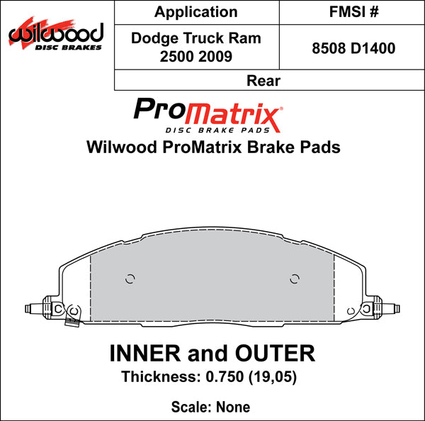 Pastillas de freno Wilwood 150-D1400K PM ProMatrix D1400 Street Performance Racing 0,75