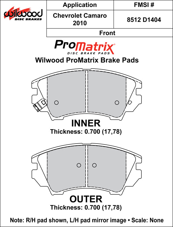 Pastillas de freno Wilwood 150-D1404K PM ProMatrix D1404 Street Performance Racing 0,70