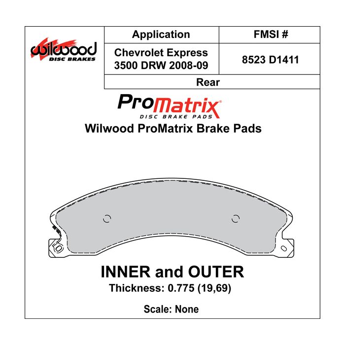 Wilwood 150-D1411K PM ProMatrix D1411 High Performance Street Race Brake Pads .775