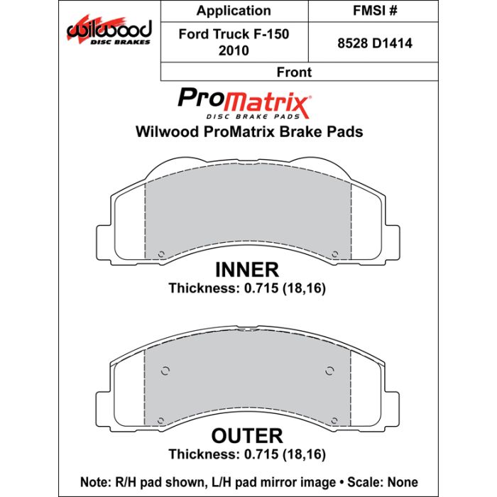 Wilwood 150-D1414K PM ProMatrix D1414 Street Performance Racing Brake Pads .715