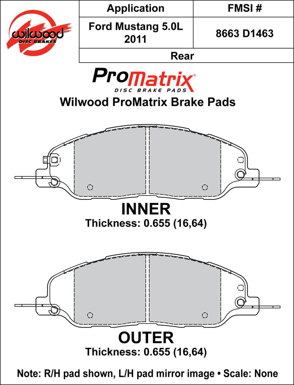 Pastillas de freno Wilwood 150-D1463K PM ProMatrix D1463 Street Performance Racing 0,655