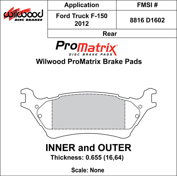 Pastillas de freno Wilwood 150-D1602K PM ProMatrix D1602 Street Performance Racing 0,655