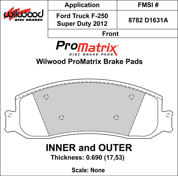 Pastillas de freno Wilwood 150-D1631AK PM ProMatrix D1631A Street Performance Racing 0,69
