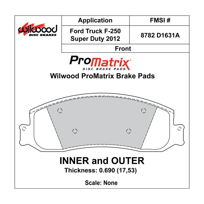 Wilwood 150-D1631AK PM ProMatrix D1631A High Performance Street Competition Brake Pads .69
