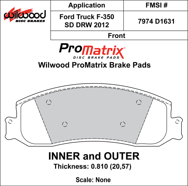 Pastillas de freno Wilwood 150-D1631K PM ProMatrix D1631 Street Performance Racing 0,81