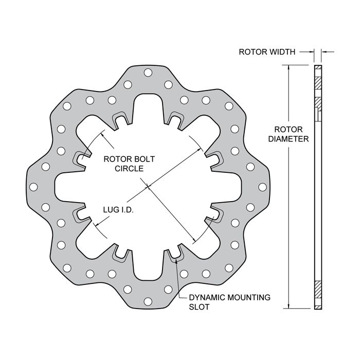 Wilwood 160-5538 Dynamic Mounting Scalloped Surface Drilled Steel Rotor 12.19