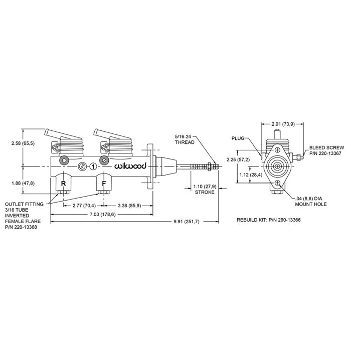 Wilwood 260-7563 Remote Tandem Master Cylinder