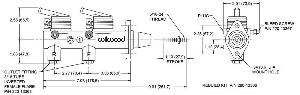 Wilwood 260-7563 Bomba de freno remota tándem