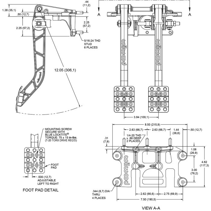 Pedal de freno y embrague con montaje oscilante Wilwood 340-11295