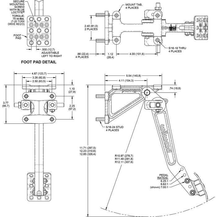 Wilwood 340-16379 Swing Mount Brake and Clutch Pedal 6.25-7:1 Dual M/C
