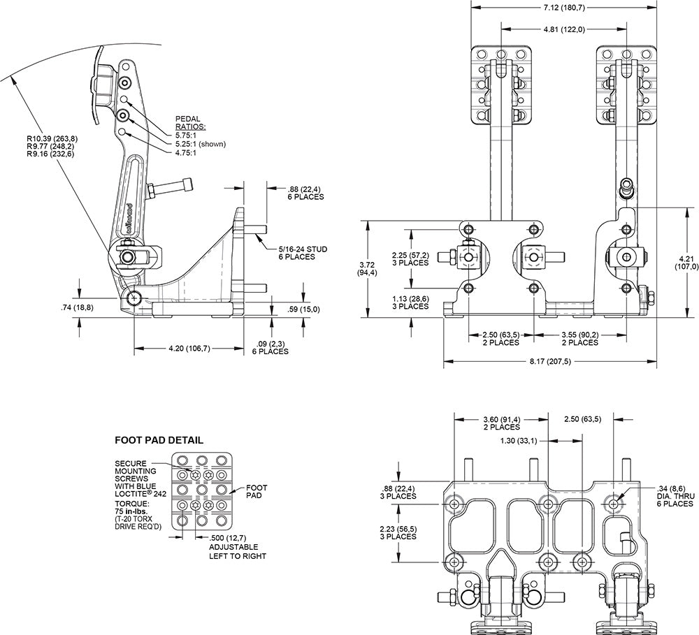 Wilwood 340-16606 Pedal de freno y embrague de suelo