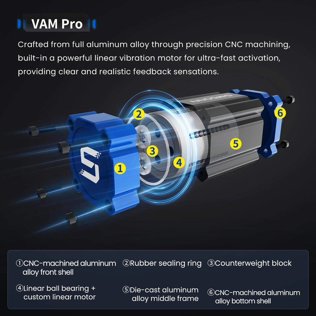 Reactor de pedales para respuesta de vibración SIMSONN VAM Pro Linear Motor Simulador Simracing pack de 3 con fuente de alimentación
