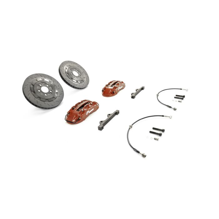 Kit de frenos grandes RacingLine Stage 2 Evo de 345 mm y 4 pistones para VW Polo AW, Seat Ibiza 6F y Audi A1GB (rojo)