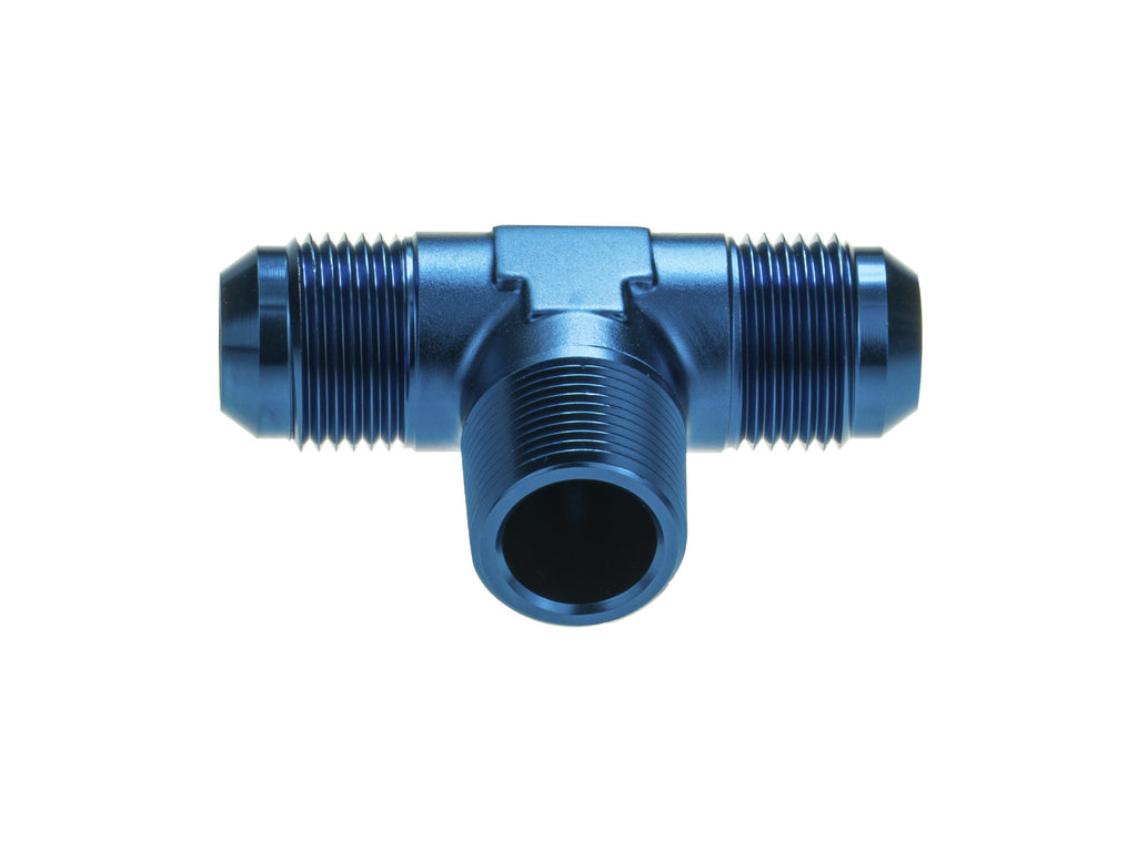 Adaptador en T de 1/4 NPT a AN6 JIC Flare para combustible y aceite azul