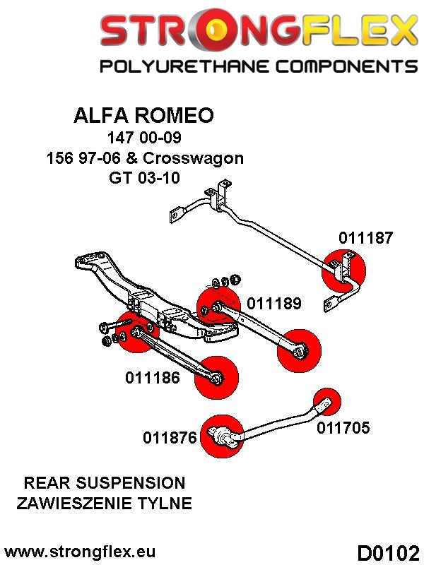 Alfa Romeo 147 156 GT 016076B: Kit de silentblocks de suspensión trasera