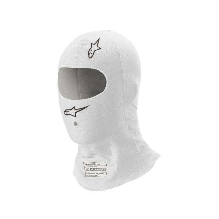 Pasamontañas Alpinestars Race V3 L/XL blanco, homologado por la FIA y la SFI.