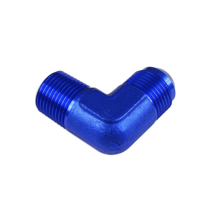 AN10-3/8 NPT 90-degree male-to-male hose fitting adapter, blue.