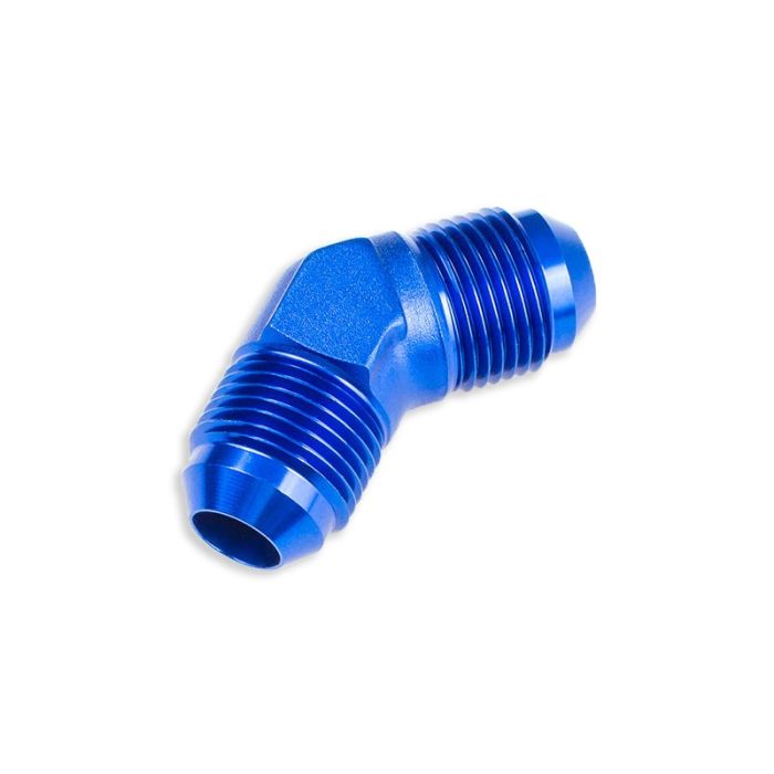 Adaptador AN10 de 45" con acoplamiento macho-macho para manguera, color azul.