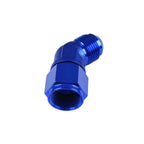 Adaptador AN10 de 45', acoplamiento hembra-macho para manguera, color azul.