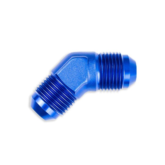 Adaptador AN12 de 45" con acoplamiento macho-macho para manguera, color azul.