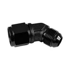 AN12 45-Degree Female-to-Male Hose Coupling Adapter, Black.