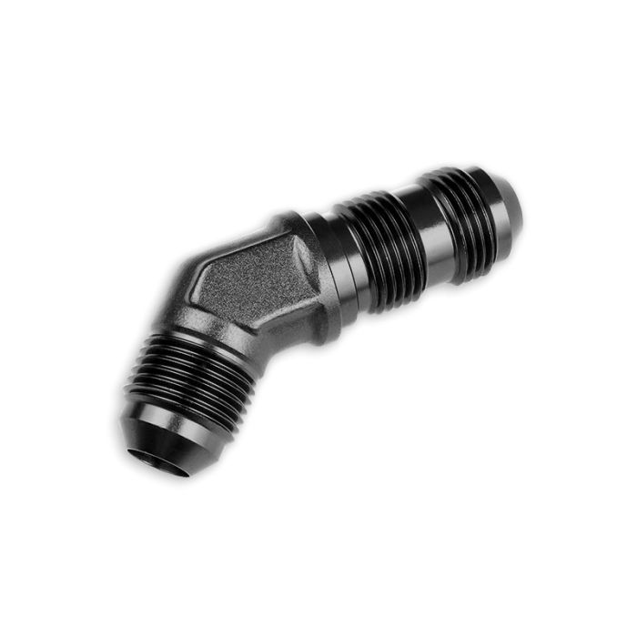 AN12 JIC Bulkhead Adapter, 45-Degree Male Hose Fitting, Black.