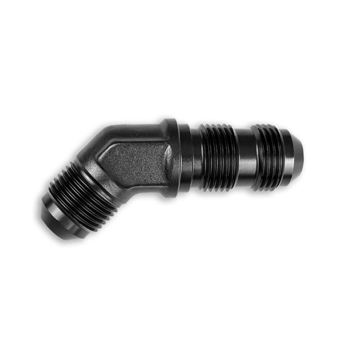 AN12 JIC Bulkhead Adapter, 45-Degree Male Hose Fitting, Black.