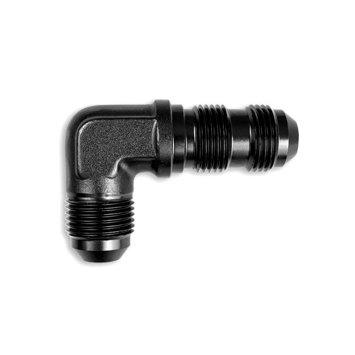 AN12 JIC Bulkhead Adapter, 90-Degree Male Fuel Hose Fitting, Black.