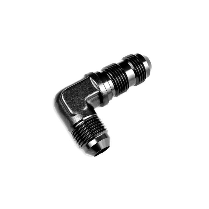 AN12 JIC Bulkhead Adapter, 90-Degree Male Fuel Hose Fitting, Black.