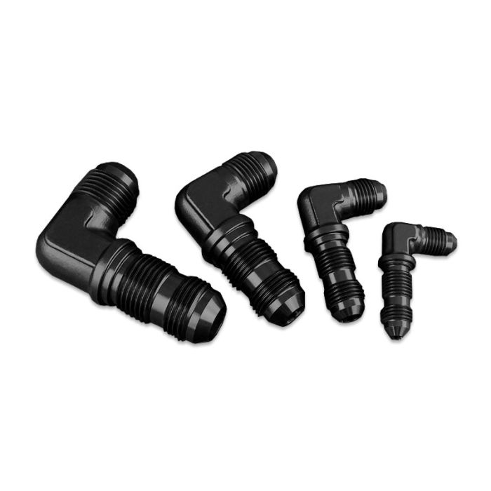 AN12 JIC Bulkhead Adapter, 90-Degree Male Fuel Hose Fitting, Black.
