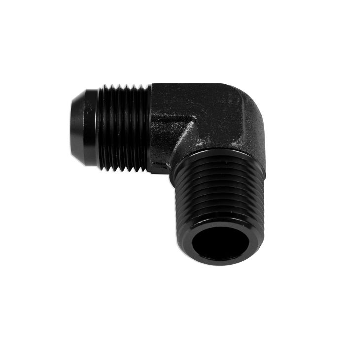 AN4-1/4 NPT 90-degree Male-to-Male Hose Coupling Adapter, Black.