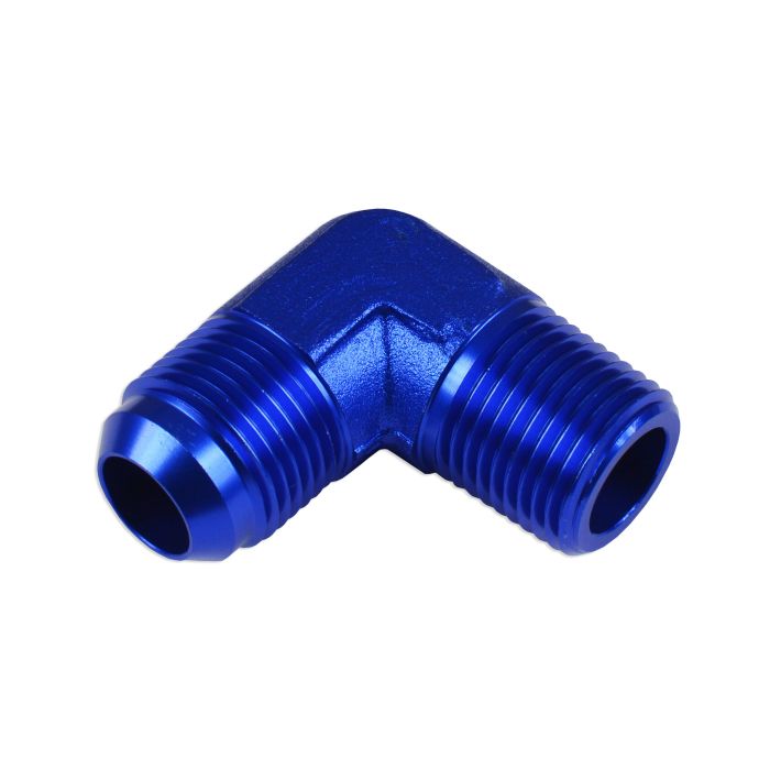 AN4 to 1/4 NPT 90-degree Male to Male Hose Coupling Adapter, Blue.