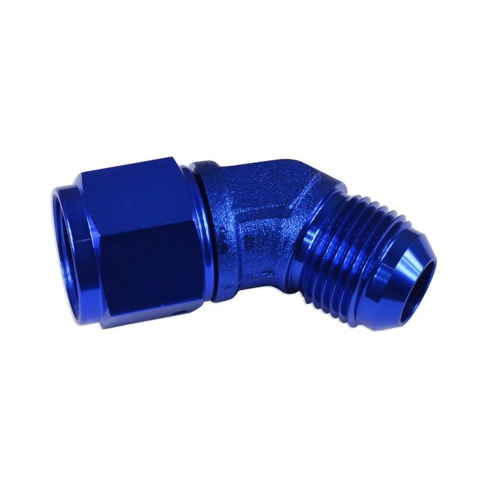 Adaptador AN4 de 45" con acoplamiento hembra-macho para manguera, color azul.