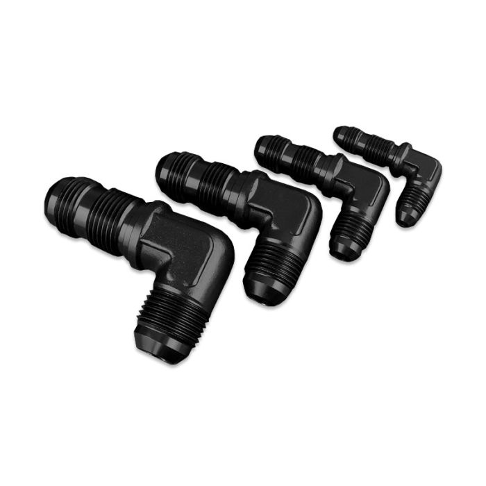 AN4 JIC Bulkhead Adapter, Male 90 Degree Fuel Hose Fitting, Black.