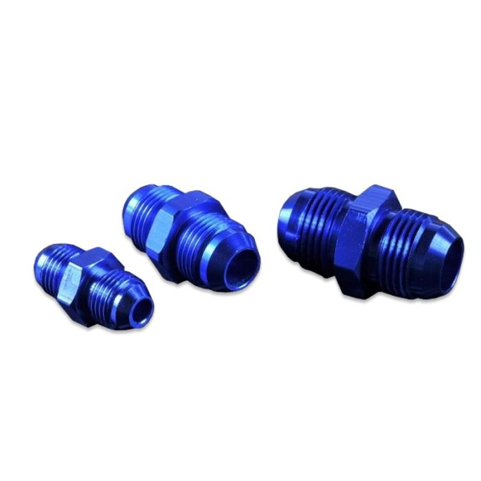 Adaptador de conexión de manguera JIC AN4 macho a AN4 macho, color azul.