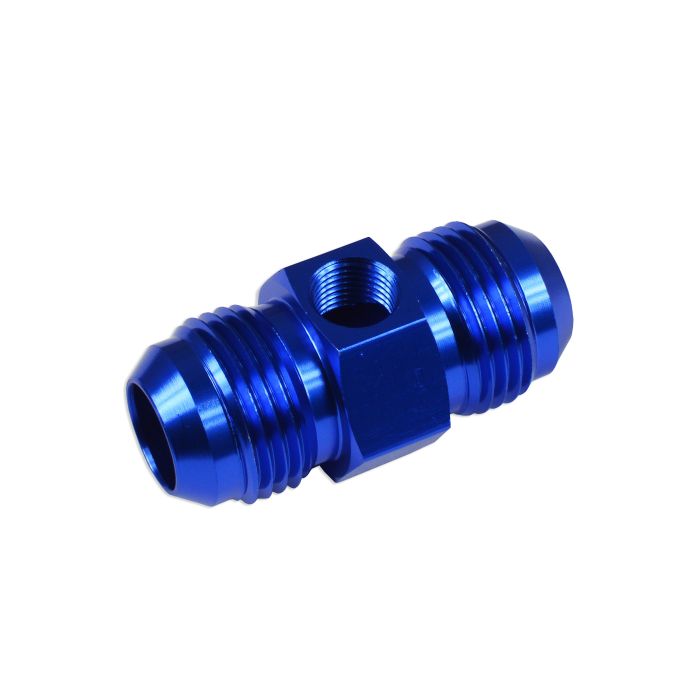 AN4 AN-4 Male-to-Male Adapter with 1/8 NPT Inline Port Fuel and Oil Pressure Blue