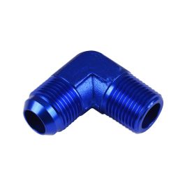 Adaptador AN6-1/8 NPT de 90" con acoplamiento macho-macho para manguera, color azul.