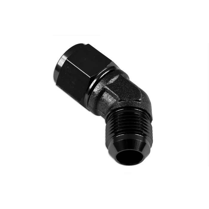 Adaptador AN6 de 45" con acoplamiento hembra-macho para manguera, color negro.