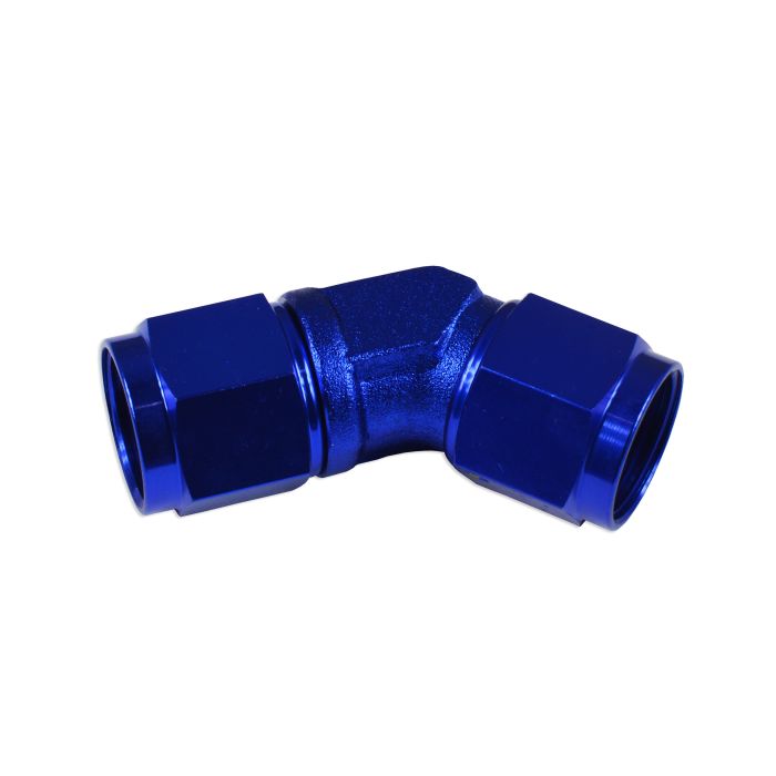 Adaptador AN6 de 45" con acoplamiento hembra-hembra para manguera, color azul.