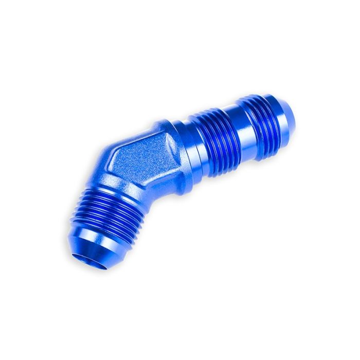 AN6 JIC Bulkhead Adapter, 45-Degree Male Fuel Hose Fitting, Blue.